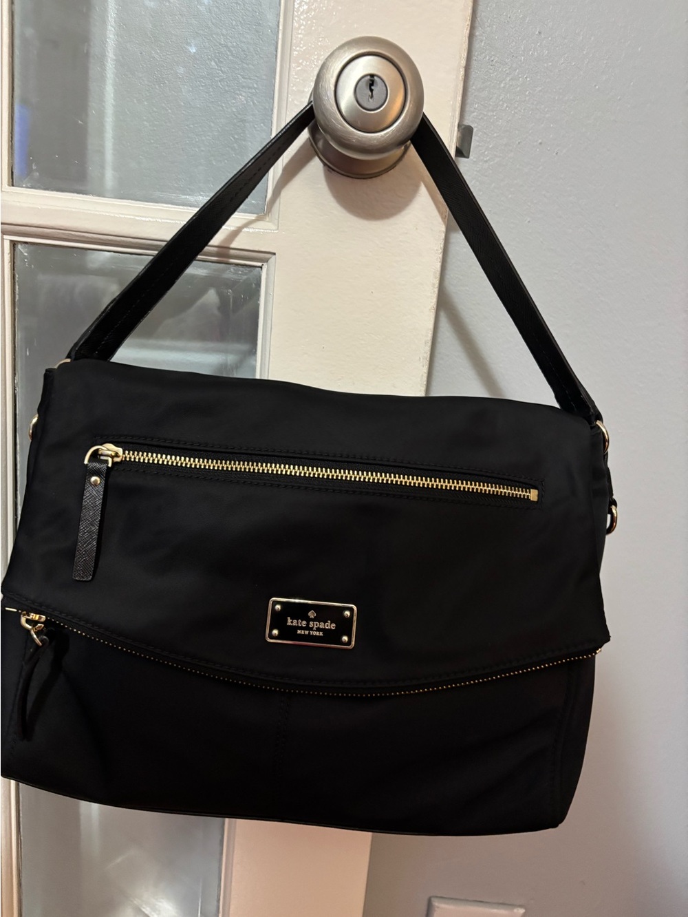 kate spade Black Nylon Shoulder Bag with Gold Hardware Accents